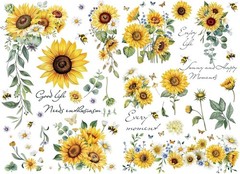 Artisan-Quality Sunflowers and Bees Transfers – 12»x18» for Crafts and Decor