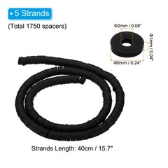 6mm Polymer Clay Beads Spacer, 1750Pcs 5 Strands Round Spacer, Black