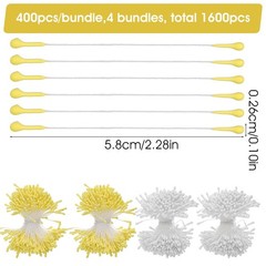 Matwsec 1600PCS 2mm Stamens for Flowers Making 2.3 inch long, Light Yellow