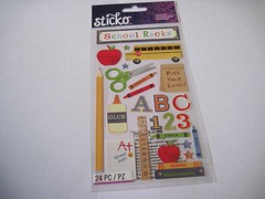 Scrapbooking Stickers Crafts Sticko School Rocks Bus Glue Scissors Ruler Lunch