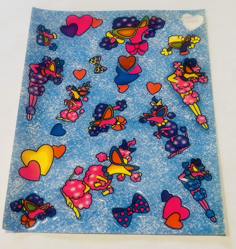 Vintage Lisa Frank ticker Sheet *1 Sticker Missing* Poodle Dog Hearts Bows BIN72