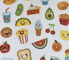 HAPPY FOOD STICKERS✨🍔🥓🌭🍕🌶️🌮🥪🍟🍪🍦🍿🥤🍰🍓🍌🍉🍊🍎🥑🍒✨6” x 4”✨YUMMY😋💫
