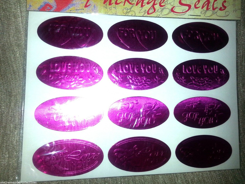 12 GIFT SEALS 1 Sheet Of Stickers LOVE YOU – FOR YOU Vintage VALENTINES DAY New