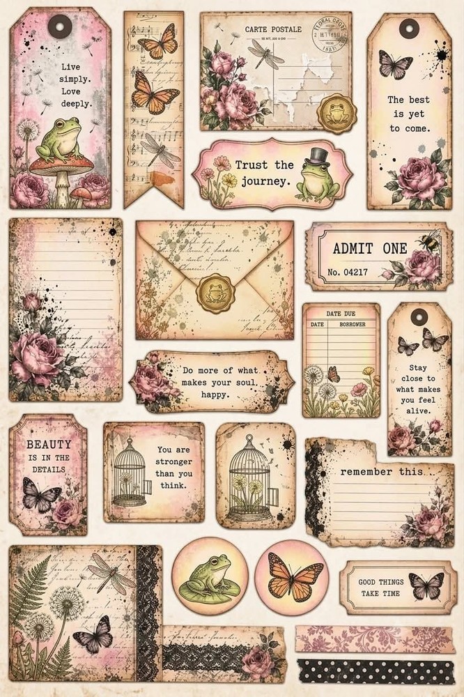 Frog embellishments Junk Journal Scrapbooking Ephemera PICK A Set