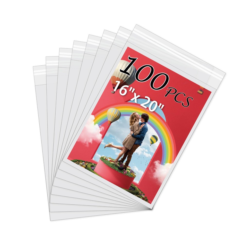 Acid-Free Picture Sleeves 16×20 100 Pack 1.57 Mil Thick Crystal Clear Bags