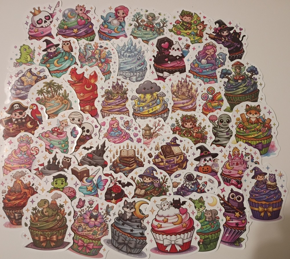 50pc. ADORABLE CUPCAKE VINYL STICKERS