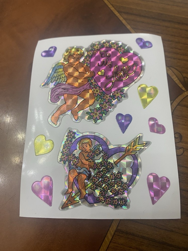 Vtg Prism To My Love Cupid Valentine Sticker Sheet Vending 4×3 Inches