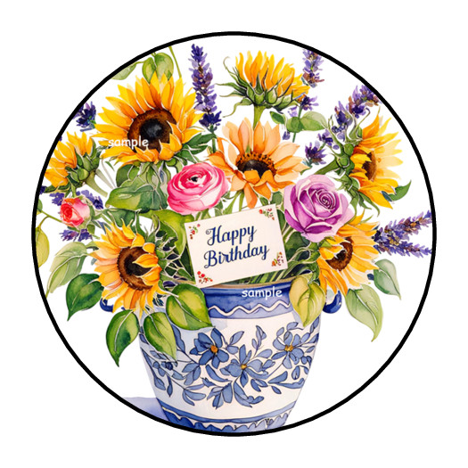 30 SUNFLOWERS HAPPY BIRTHDAY ENVELOPE SEALS STICKERS LABELS TAGS 1.5″ ROSES