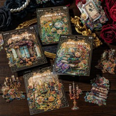Vintage Rose Clock Window PET Foil Stickers Junk Journal Card Decorative Collage