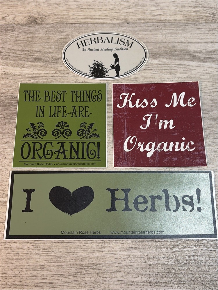 Lot of 4 Organic Herb Stickers Decals «Best Things in Life are Organic»