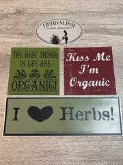 Lot of 4 Organic Herb Stickers Decals «Best Things in Life are Organic»