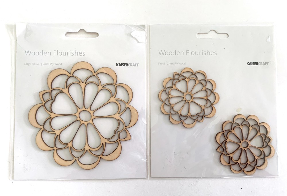 Kaisercraft WOODEN FLORAL FLOURISHES Lot of 3 Embellishments