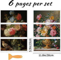 6 Sheets Large Flower Rub on Transfers for Furniture Vintage Floral Rub on Trans