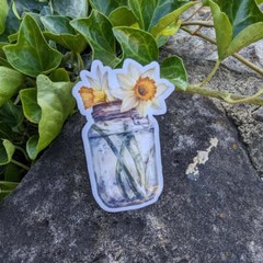 Daffodils Flower Vase Waterproof, Laptop Sticker, Tumbler Sticker