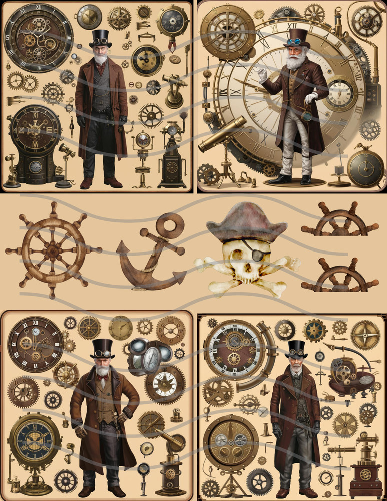 Junk Journal Supplies Vtg Nautical Steampunk Collage Sheet Scrapbook Card Making