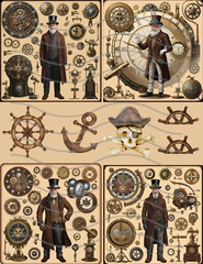 Junk Journal Supplies Vtg Nautical Steampunk Collage Sheet Scrapbook Card Making