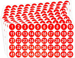 Number Stickers, Consecutive Number Stickers 1-50, 10 Sheets round Numbers Label
