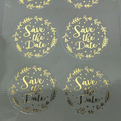 Save the Date Stickers – Gold Foil Wedding Favor Labels – Transparent Clear Enve