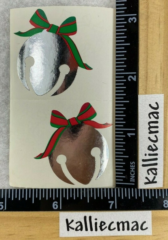 Mrs Grossman SILVER BELLS Stickers 1/2 SHEET CHRISTMAS RED & GREEN BOWS VINTAGE