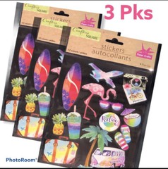 3 PAC New Jot Crafter’s Square Pop-Up Craft Stickers 36 Count Summer Beach Scene