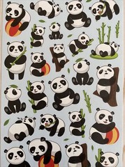 Stickers Playful Pandas Black + White Matte Finish Paper Bamboo Napping Climbing