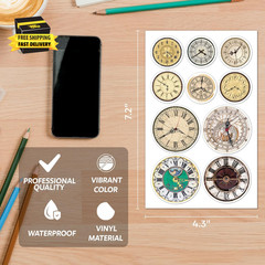 Vintage Clock Face Stickers Pack 50Pcs Waterproof Vinyl for Scrapbooking Journal