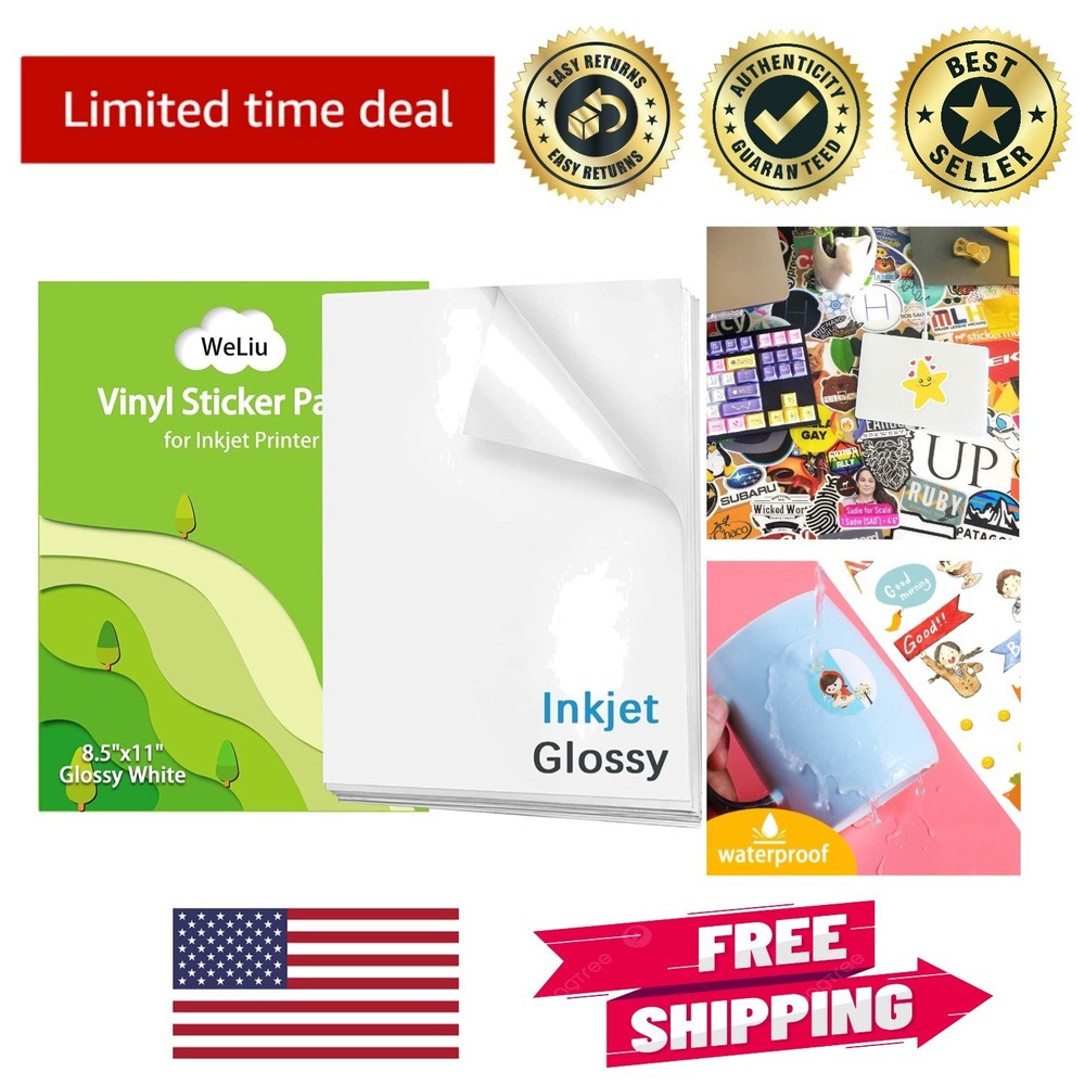 8.5″x11″ Waterproof Vinyl Sticker Paper – 21 Glossy Self-Adhesive Sheets