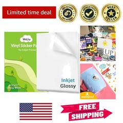 8.5″x11″ Waterproof Vinyl Sticker Paper – 21 Glossy Self-Adhesive Sheets