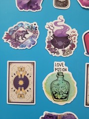 STICKERS x 10 Halloween Love Potion Witch Book Purple Crystal Vinyl Sticker HAL6