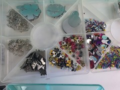 Scrapbooking Assorted Lot of 5 level case Metal Brads , Hearts, Stars Flowers