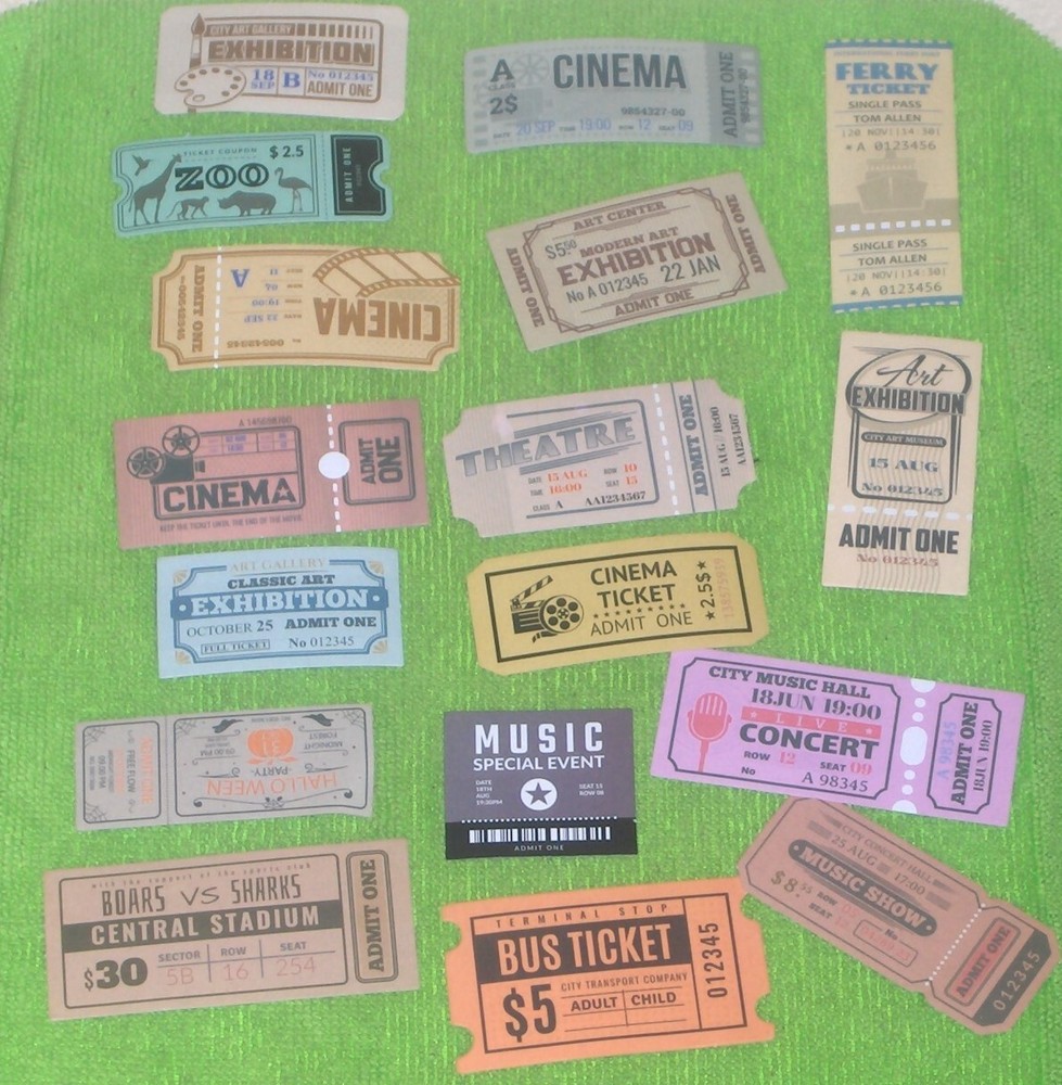 Junk Journal Cinema & Concert Ephemera Tickets / (VGC) New in Open Pkg / Lot 151