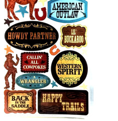 Creative Imaginations Western Stickers Cowboy Outlaw Scrapbooking Die Cut NOS