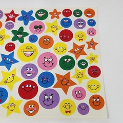 1 VINTAGE SHEET OF HIGHLIGHTS COLORFUL FUNNY FACES SMILE FACE + STARS STICKERS