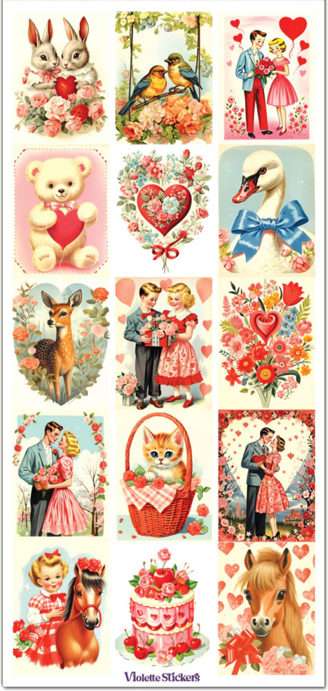Violette Stickers Vintage Style Valentine’s Day Love Hearts Crafts Scrapbook