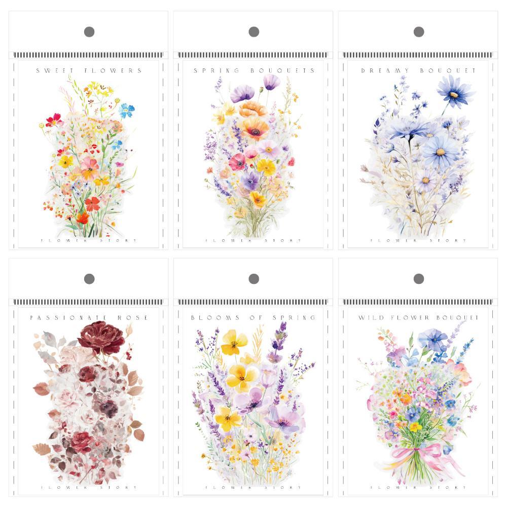 16Pcs Flowers Bouquet PET Stickers Journaling Planner Album Scrapbooking Crafts