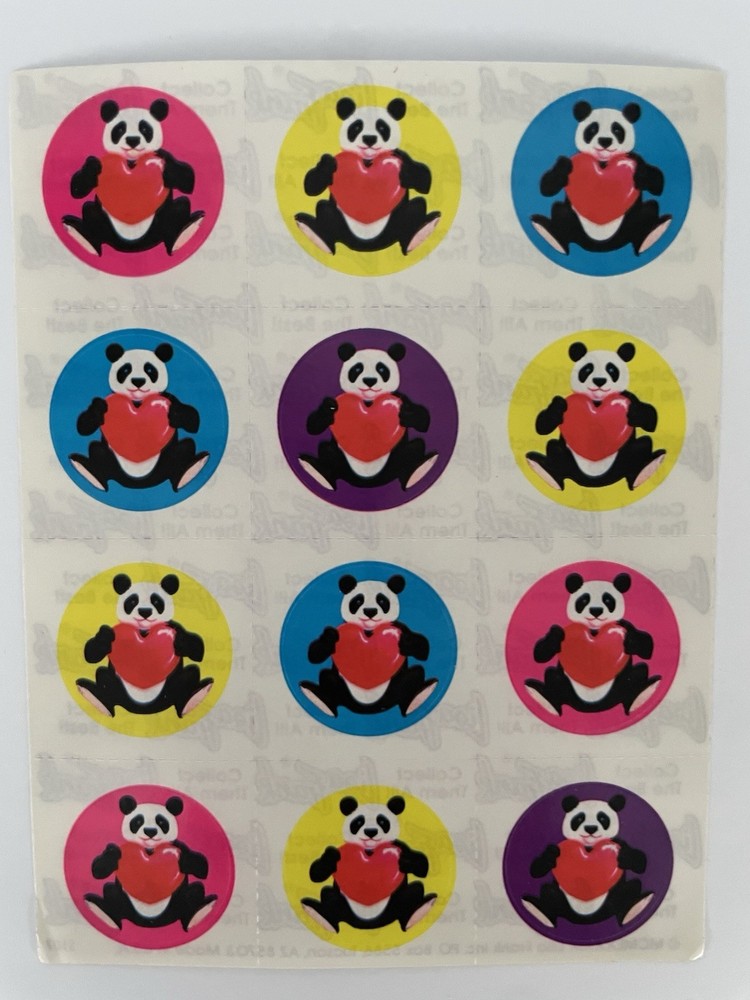 🐼RARE! VINTAGE! Lisa Frank #S107 PANDA BEARS HOLDING HEARTS Stickers