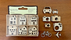 Wood embellishments- houses cameras words polaroid frames bubbles hearts crafts