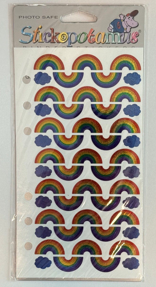 Stickopotamus VINTAGE Binder Stickers Sheet Rainbows and Clouds Metallic NIP