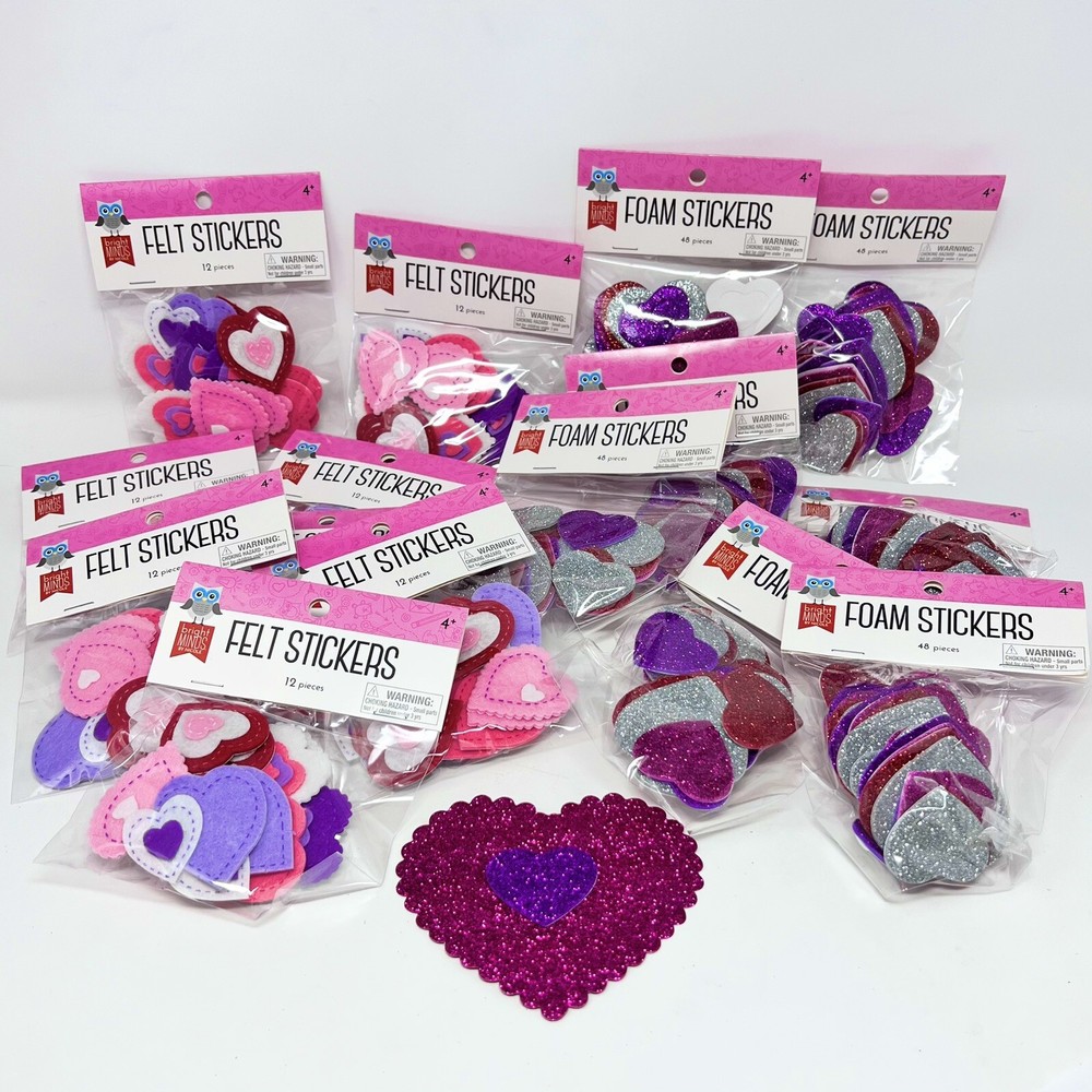 New Heart Shape Foam / Felt Stickers Self-Adhesive Kids Arts Craft 15 Pkgs =432