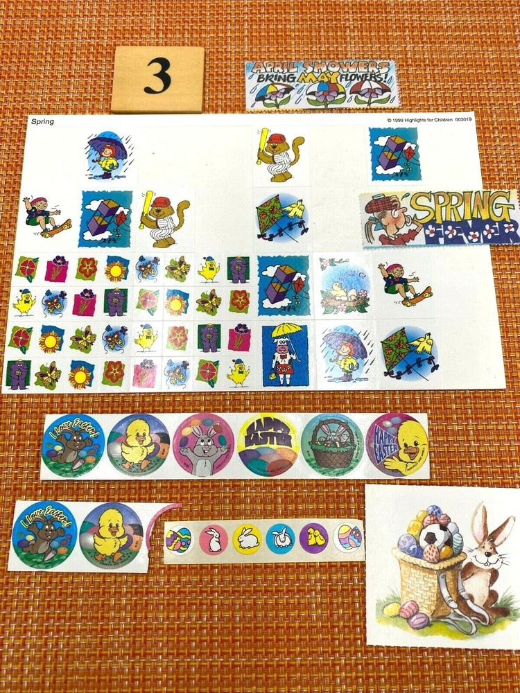 VINTAGE SCRATCH SNIFF EASTER STICKER LOT BUNNY EGG DUCK JELLYBEANS MIX OF BRANDS