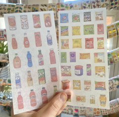 Random Lot Of 2 Korean Snacks + Drinks Sticker Sheets Washi-style Paper Stickers
