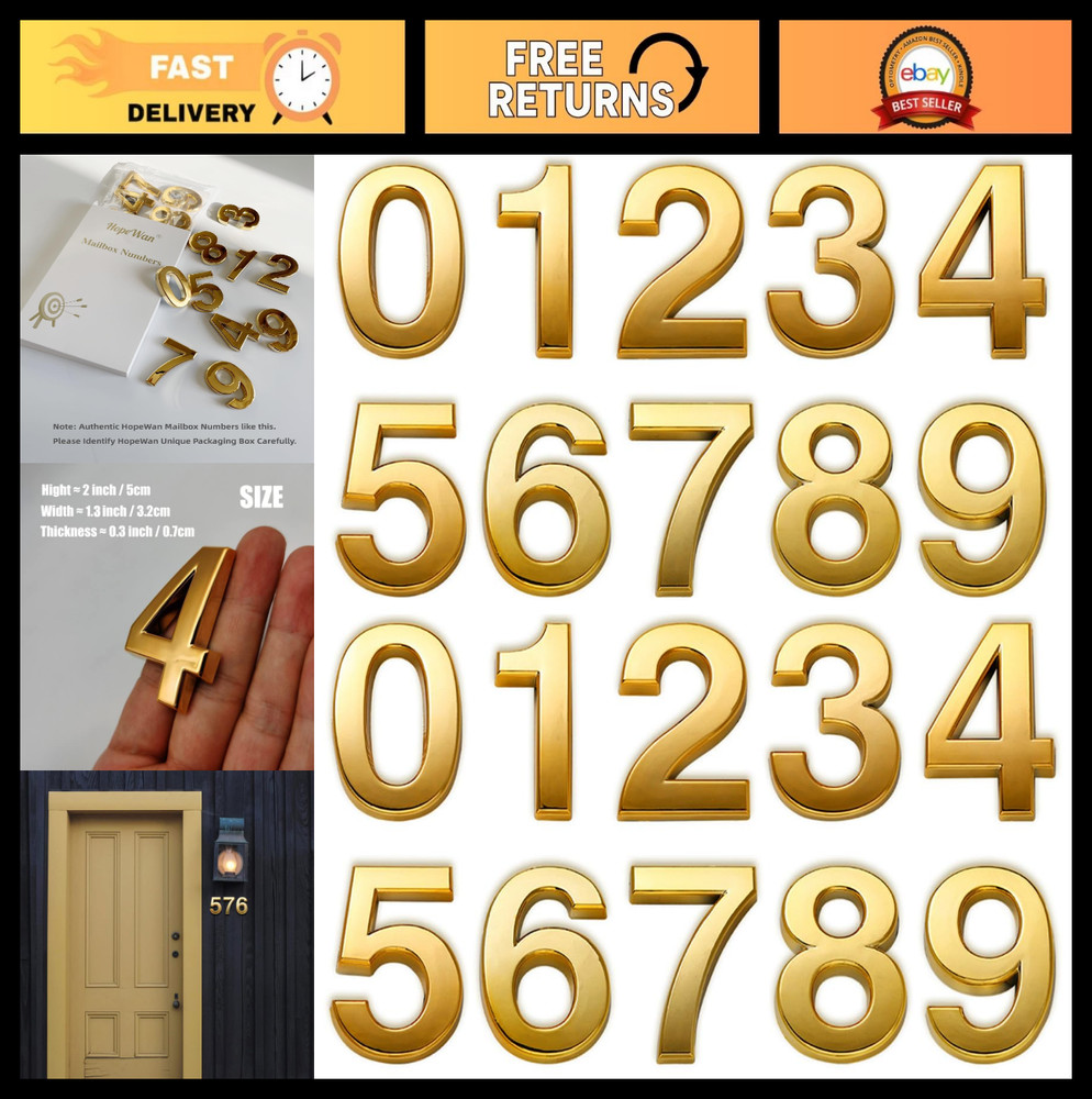 Gold Mailbox Numbers – 2 Inch Address Sign Stickers for Home, Office, Hotel Deco