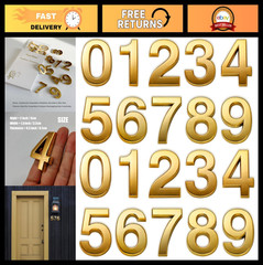 Gold Mailbox Numbers – 2 Inch Address Sign Stickers for Home, Office, Hotel Deco