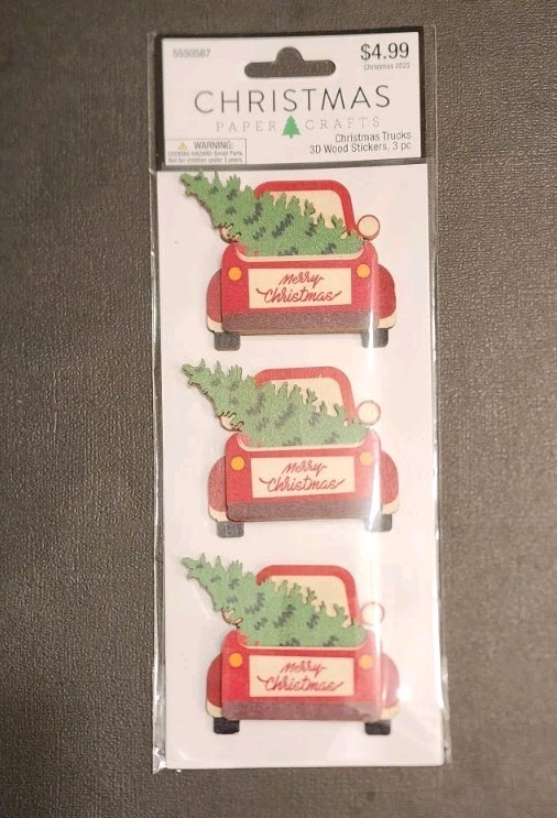 Hobby Lobby Christmas Red Trucks 3D Wood Stickers 3 Pieces NIP
