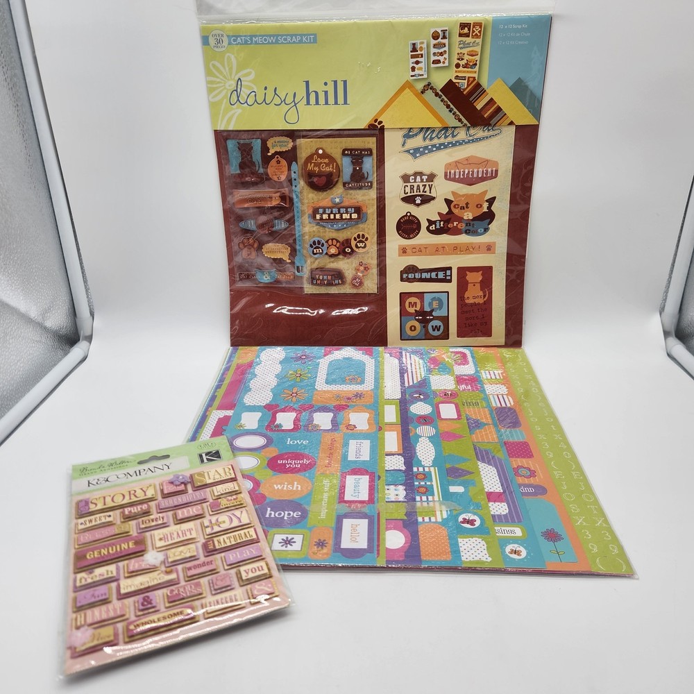 Scrapbooking Lot Daisy Hill Cat Kit K&Company Stickers Paper Crafts Stamps