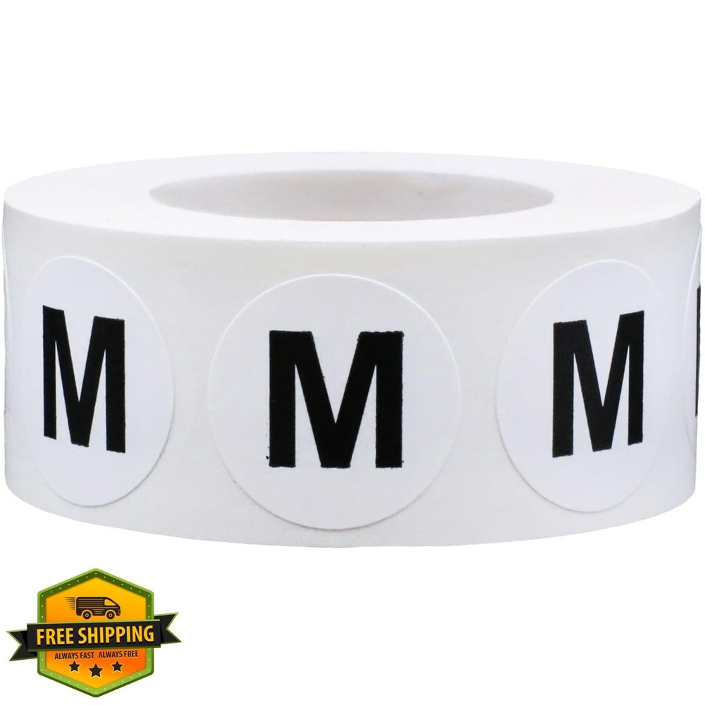 White Circle Medium Clothing Size Stickers 3/4 Inch 500 Roll