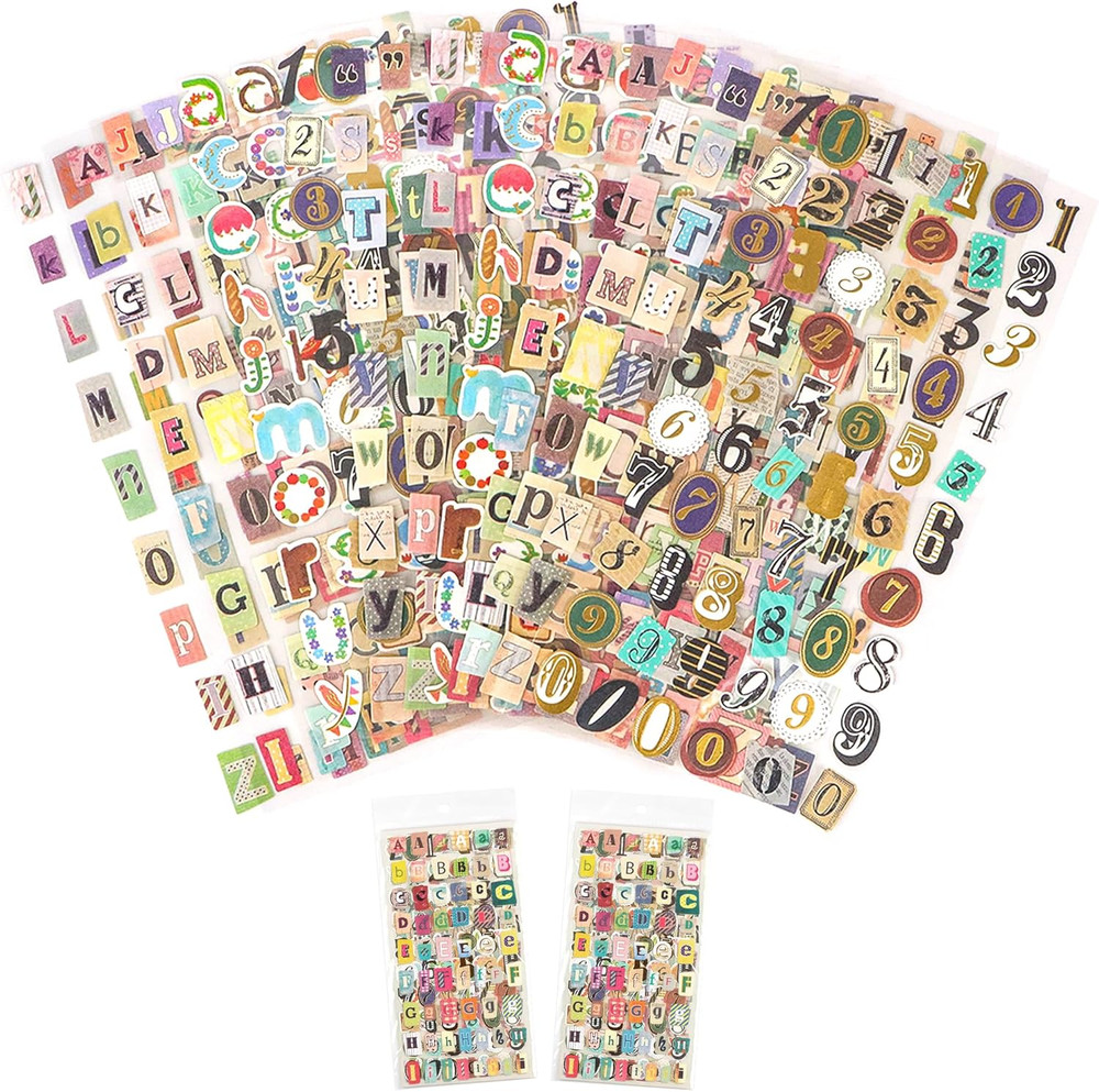 694Pcs Vintage Alphabet & Number Stickers for Scrapbooking and DIY Crafts
