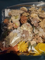 mixed media Collage Flowers for paper crafting Scrapbooking Wedding orange brown