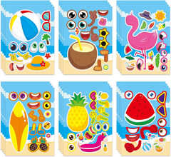 24 Sheets Make Your Own Summer Stickers, Funny Tropical Hawaii Make a Face Stick