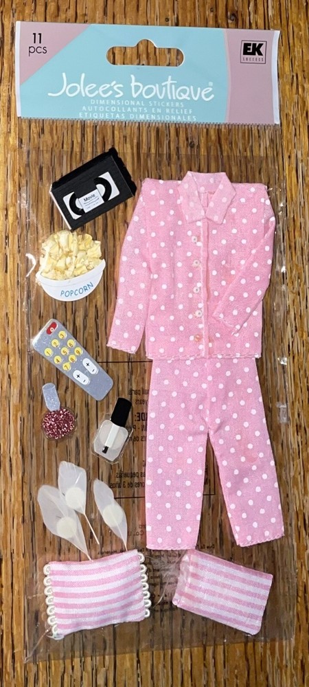RARE Jolees Pajama Party Sleepover Movies Popcorn Nail Polish Scrapbook Stickers
